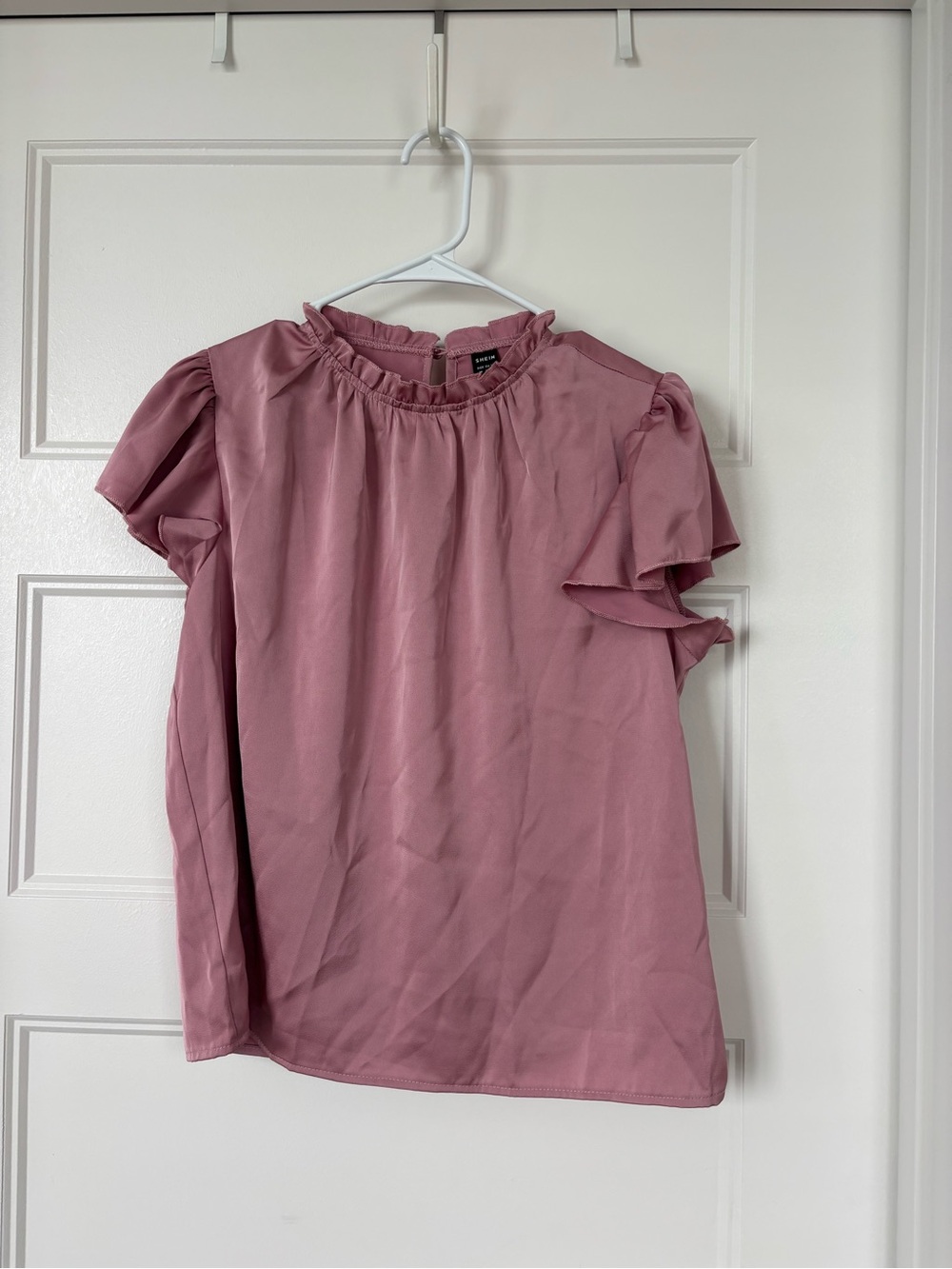 Ruffled Neck Dusty Rose Blouse